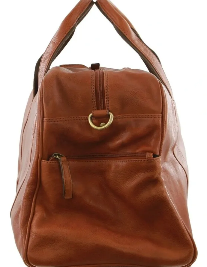 PIERRE CARDIN Rustic Leather Business Overnight Bag in Cognac