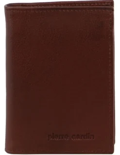 PIERRE CARDIN Rustic Leather Bi-Fold Flap Wallet in Brown
