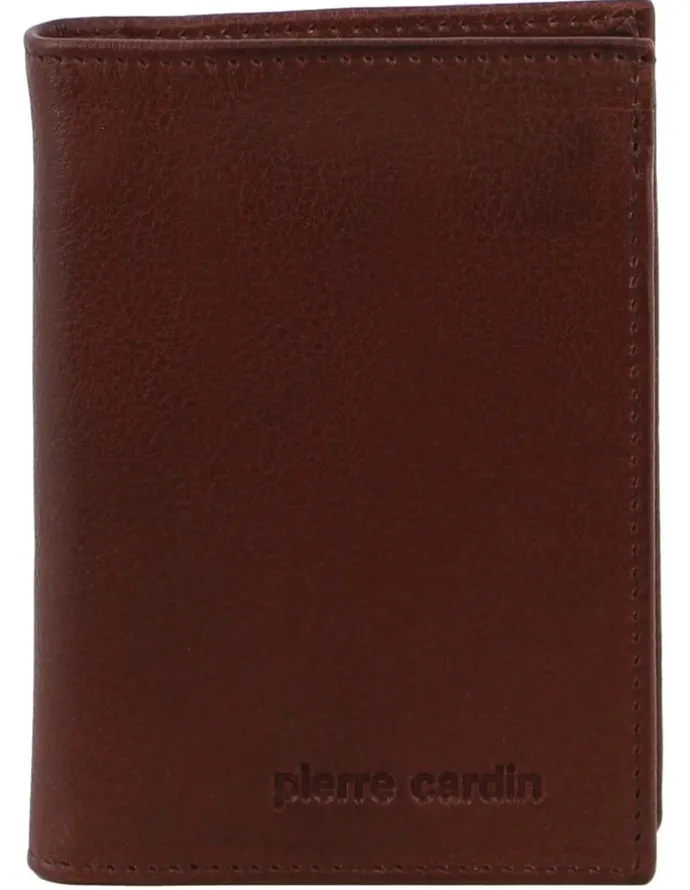 PIERRE CARDIN Rustic Leather Bi-Fold Flap Wallet in Brown