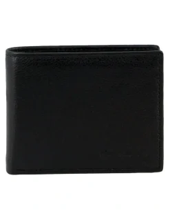 PIERRE CARDIN Rustic Leather Bi-Fold Slimline Wallet in Black
