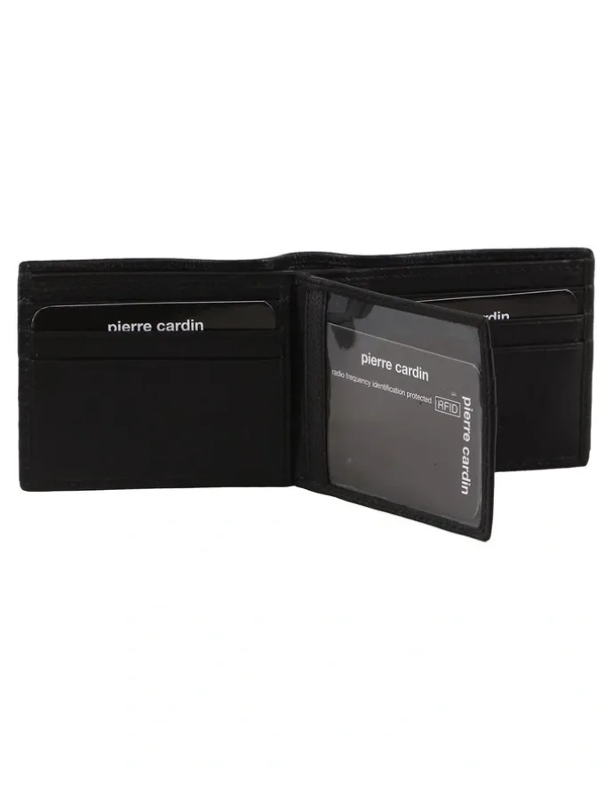 PIERRE CARDIN Rustic Leather Bi-Fold Slimline Wallet in Black