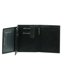 PIERRE CARDIN Rustic Leather Tri-Fold Wallet in Black