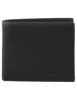 PIERRE CARDIN Rustic Leather Bi-Fold Wallet in Black