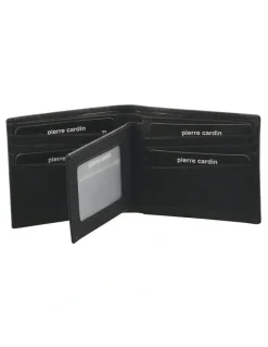 PIERRE CARDIN Rustic Leather Bi-Fold Wallet in Black