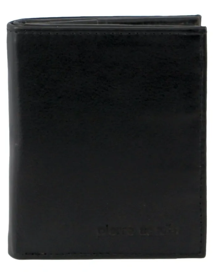PIERRE CARDIN Rustic Leather Slim Bi-Fold Wallet in Black