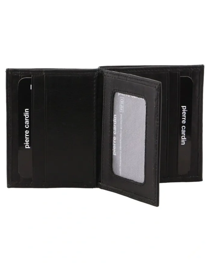 PIERRE CARDIN Rustic Leather Slim Bi-Fold Wallet in Black