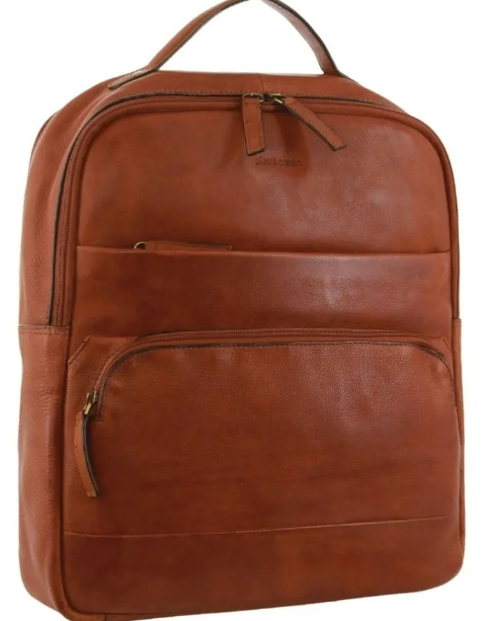 PIERRE CARDIN Rustic Leather Business Backpack/Computer Bag in Cognac