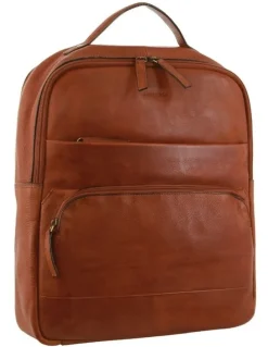 PIERRE CARDIN Rustic Leather Business Backpack/Computer Bag in Cognac