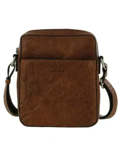 PIERRE CARDIN Rustic Leather Cross Body/Tablet Bag in Chestnut