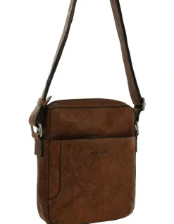 PIERRE CARDIN Rustic Leather Cross Body/Tablet Bag in Chestnut