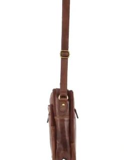 PIERRE CARDIN Rustic Leather Cross-Body Bag in Chocolate