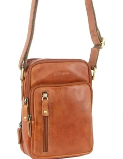 PIERRE CARDIN Rustic Leather Cross-Body Bag in Cognac