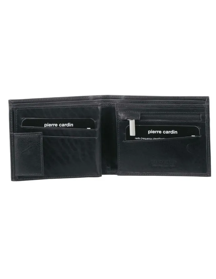 PIERRE CARDIN Rustic Leather Tri-Fold Men's Wallet in Black