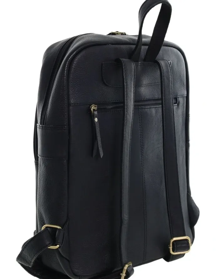 PIERRE CARDIN Vintage Leather Laptop Backpack in Black