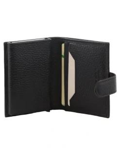 PIERRE CARDIN Leather Smart Slide Card Holder Tab Wallet in Black