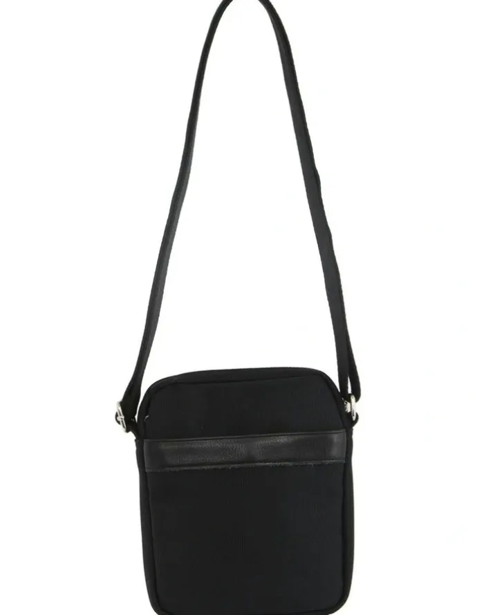 PIERRE CARDIN Nylon With Leather Trim Travel Bag in Black