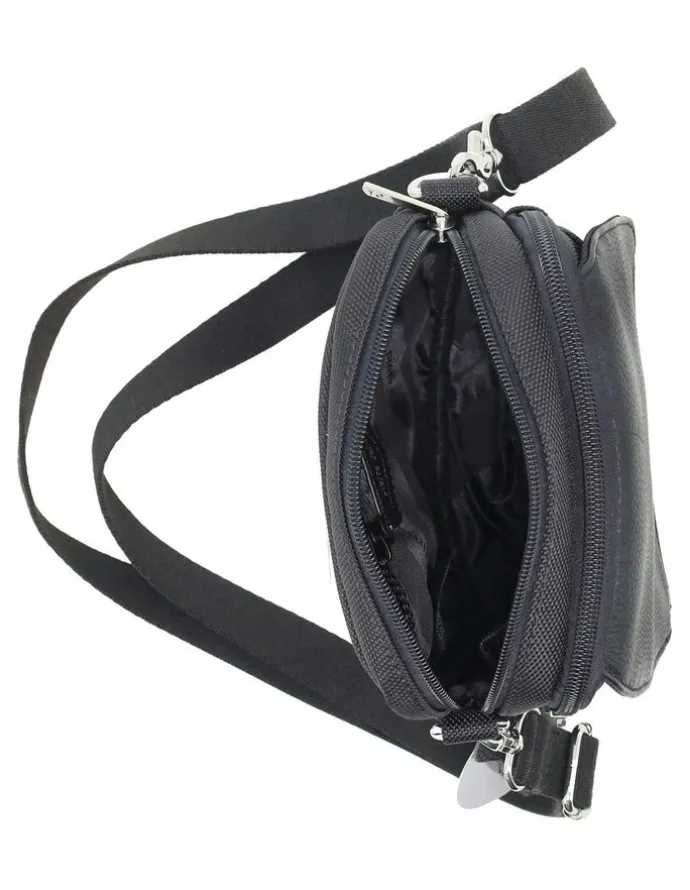 PIERRE CARDIN Nylon With Leather Trim Travel Bag in Black