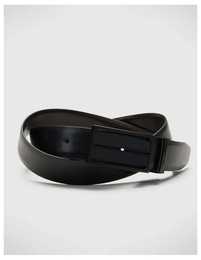 Politix Dress Belt With Shield Buckle in Black/brown