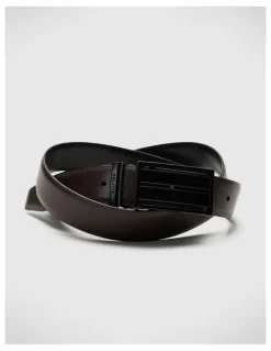 Politix Dress Belt With Shield Buckle in Black/brown