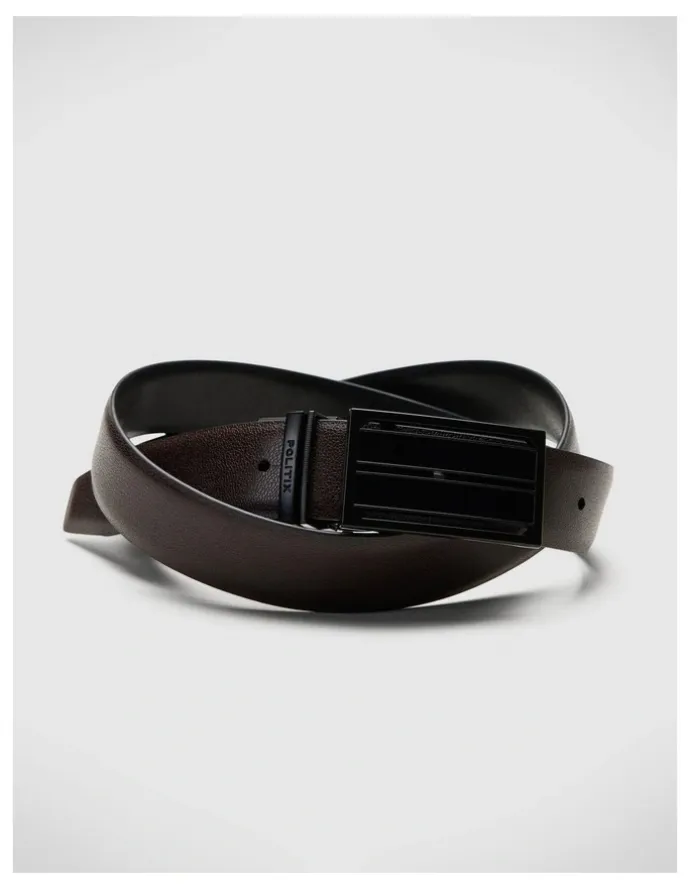 Politix Dress Belt With Shield Buckle in Black/brown