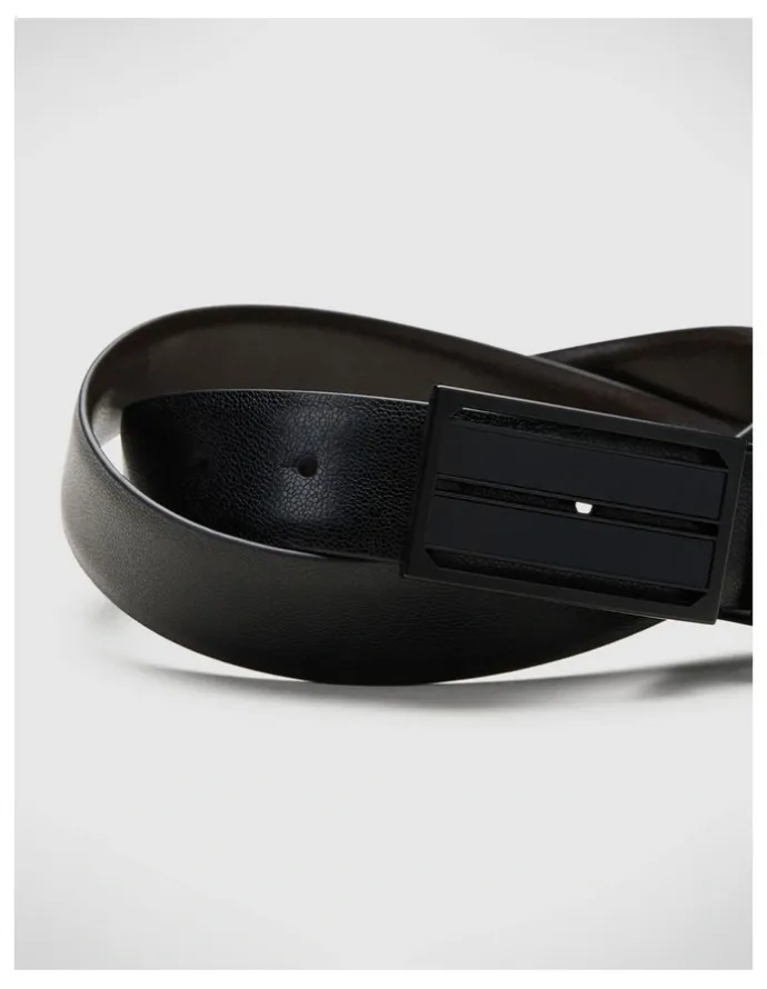 Politix Dress Belt With Shield Buckle in Black/brown