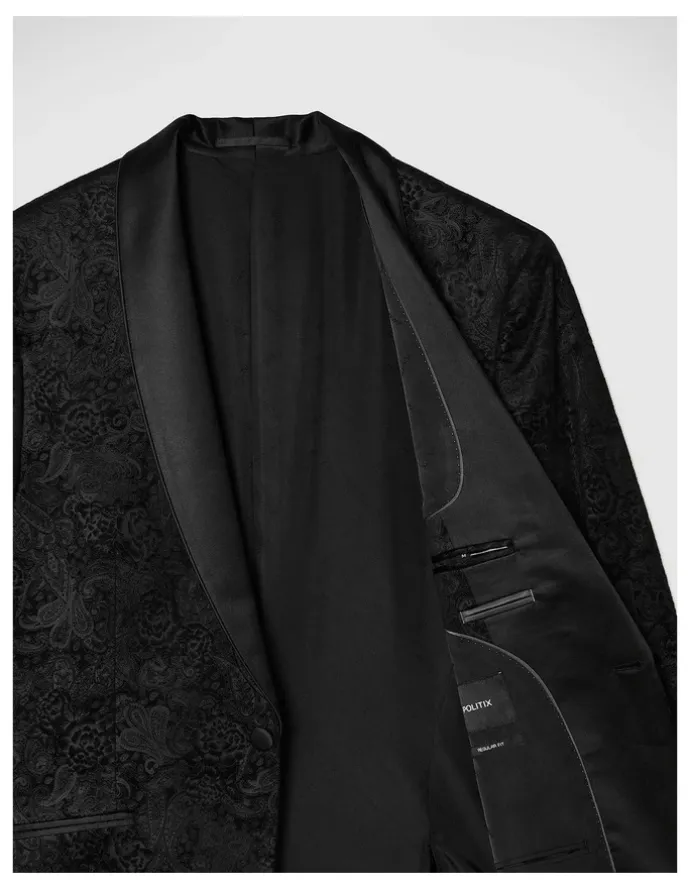 Politix Gerald Velvet Paisley Tuxedo Jacket in Black