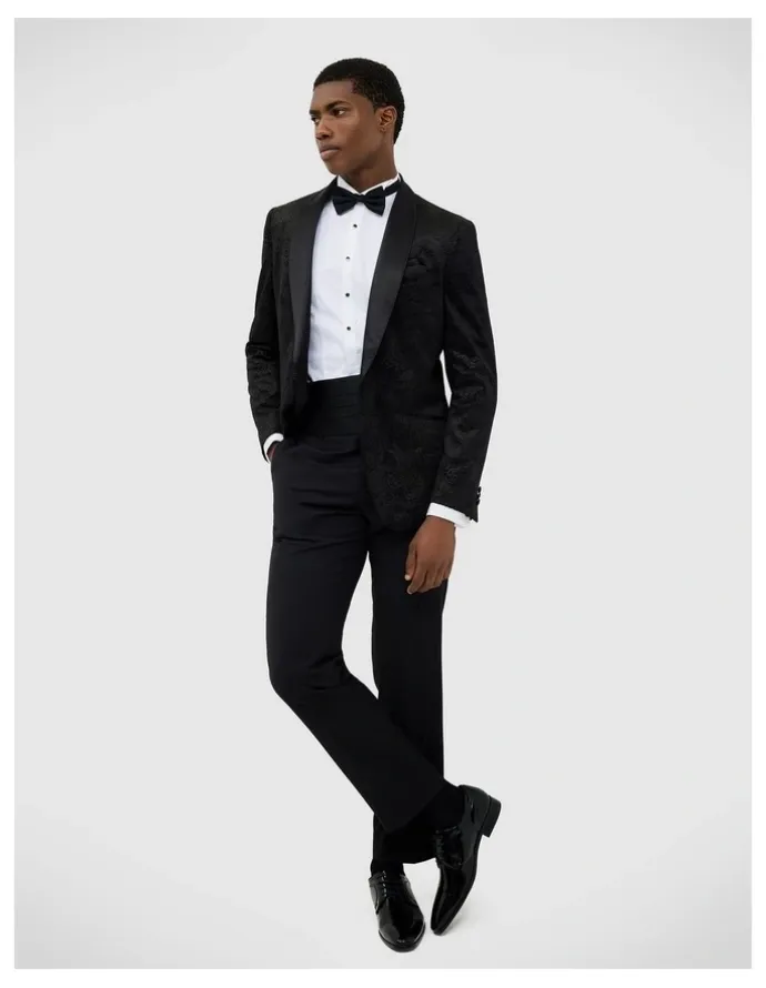 Politix Gerald Velvet Paisley Tuxedo Jacket in Black