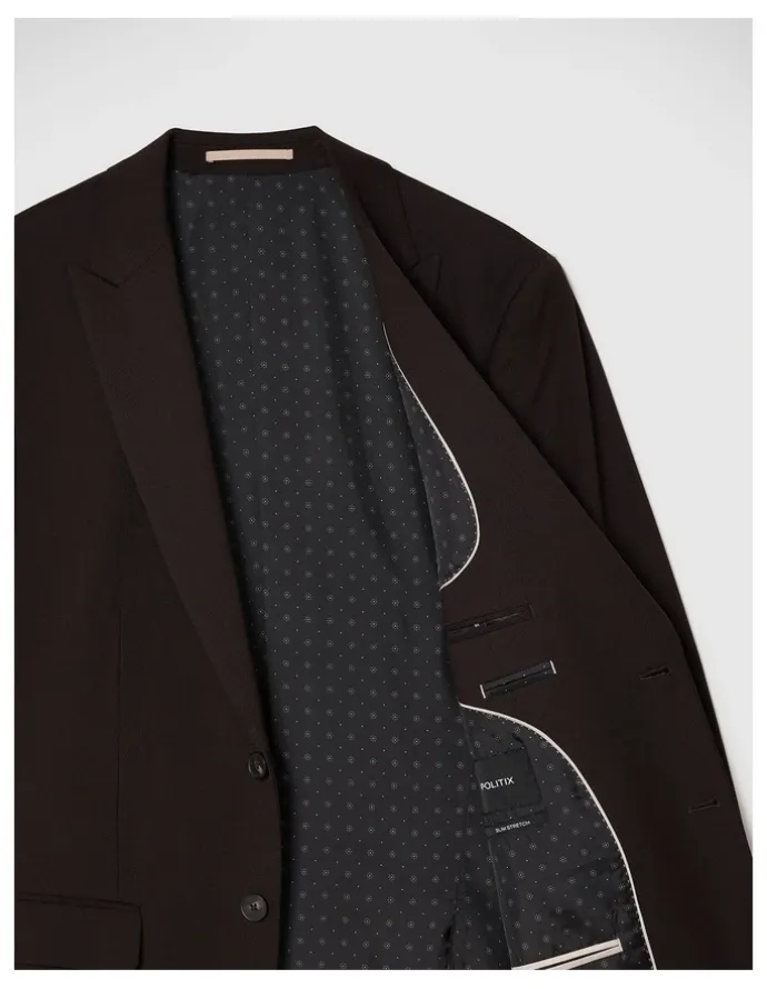 Politix Henson Textured Tailored Jacket in Chocolate