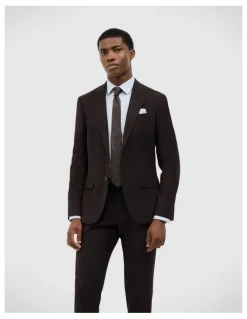 Politix Henson Textured Tailored Jacket in Chocolate