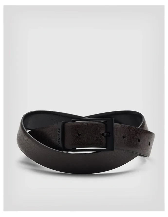 Politix Pebble Grain Leather Dress Belt With Pin Buckle in Black/brown