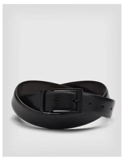 Politix Pebble Grain Leather Dress Belt With Pin Buckle in Black/brown