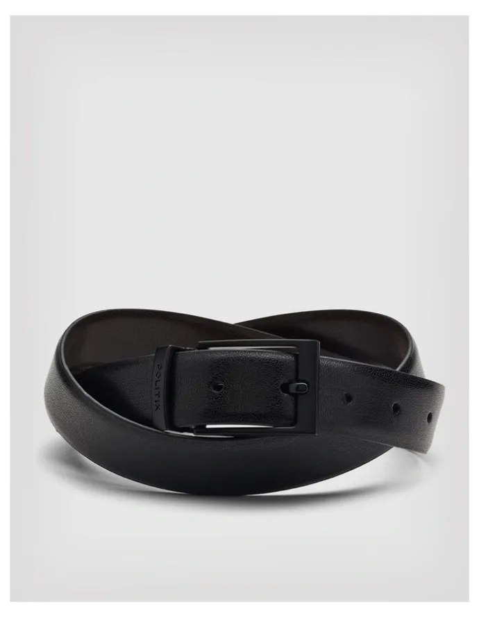 Politix Pebble Grain Leather Dress Belt With Pin Buckle in Black/brown