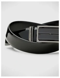 Politix Reversible Textured And Patent Leather Belt in Black Patent