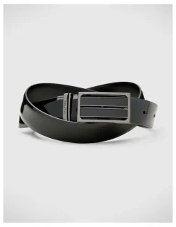 Politix Reversible Textured And Patent Leather Belt in Black Patent