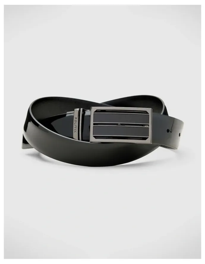 Politix Reversible Textured And Patent Leather Belt in Black Patent