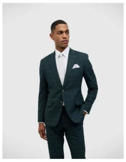 Politix Sebastian Windowpane Check Tailored Jacket in Khaki Windowpane