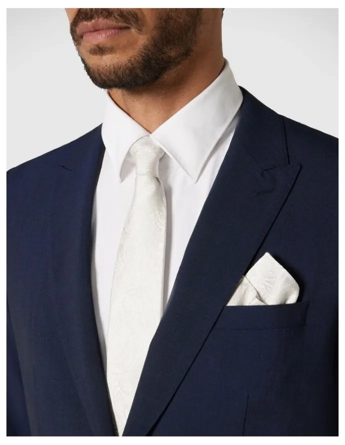 Politix Silk Paisley Jacquard Pocket Square in Ivory