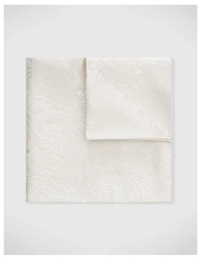 Politix Silk Paisley Jacquard Pocket Square in Ivory