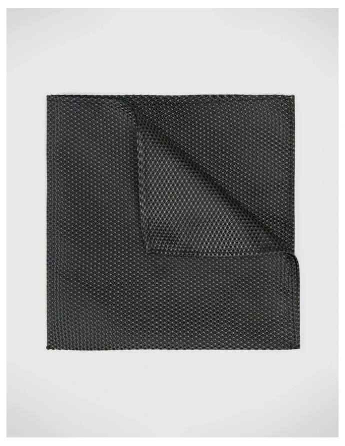 Politix Silk Textured Two-Tone Pocket Square in Charcoal