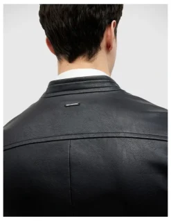 Politix Danny Faux Leather Biker Jacket in Black