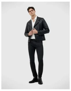 Politix Danny Faux Leather Biker Jacket in Black