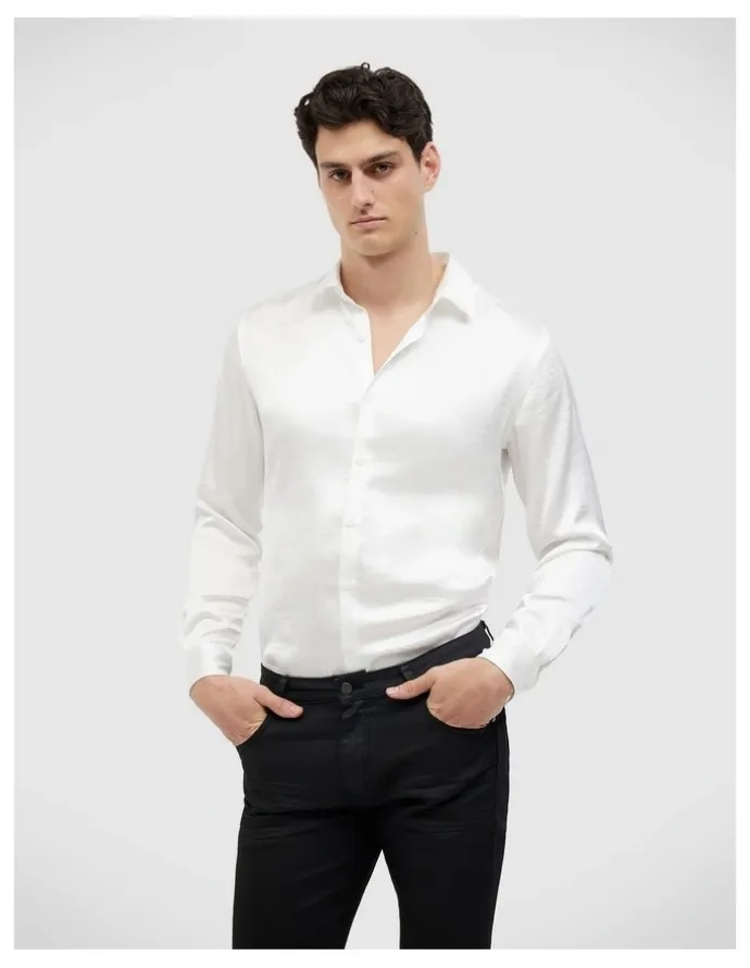 Politix Freddie Faux Silk Shirt in White