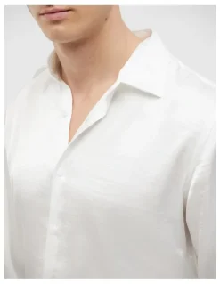 Politix Freddie Faux Silk Shirt in White