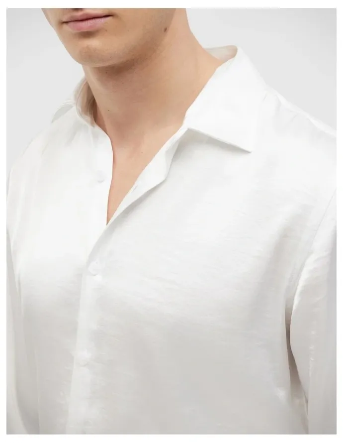 Politix Freddie Faux Silk Shirt in White