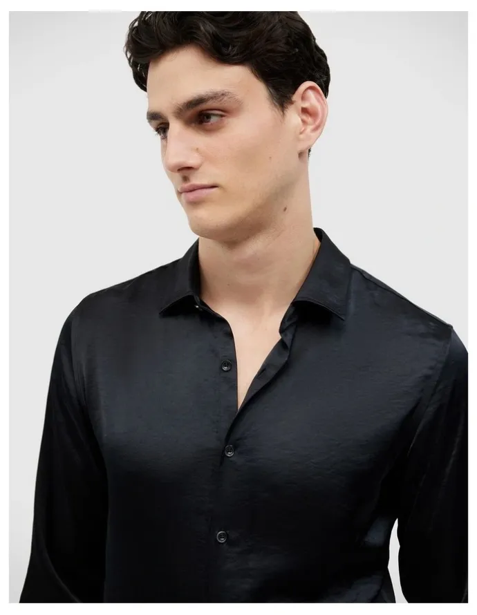 Politix Freddie Faux Silk Shirt in Black