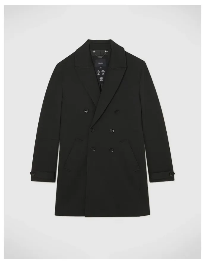 Politix Knight Double Breasted Performance Coat in Black