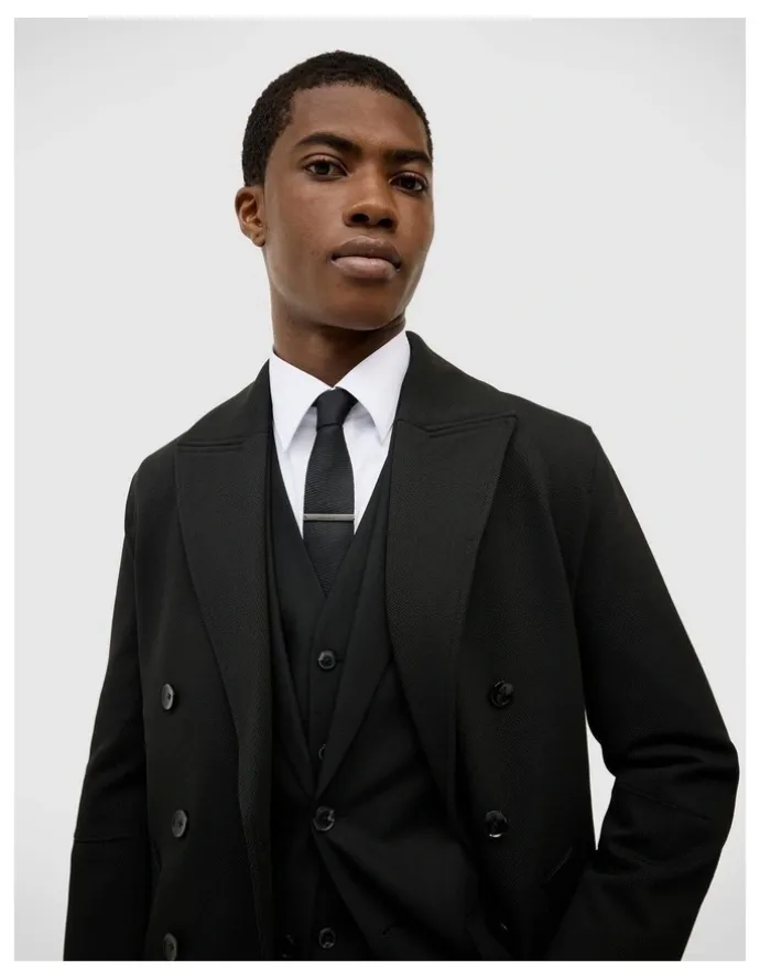Politix Knight Double Breasted Performance Coat in Black