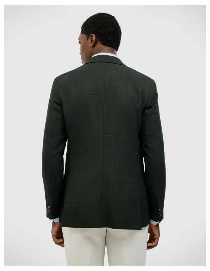 Politix Lawson Windowpane Check Blazer in Dk Khaki