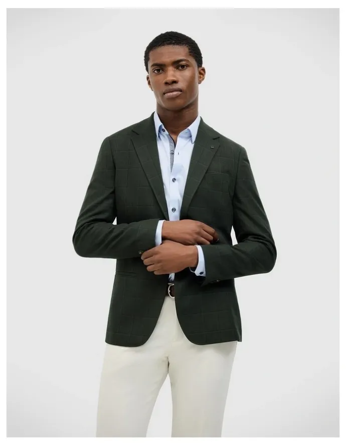Politix Lawson Windowpane Check Blazer in Dk Khaki