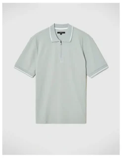 Politix Morgan Textured Zip-up Polo in Sage